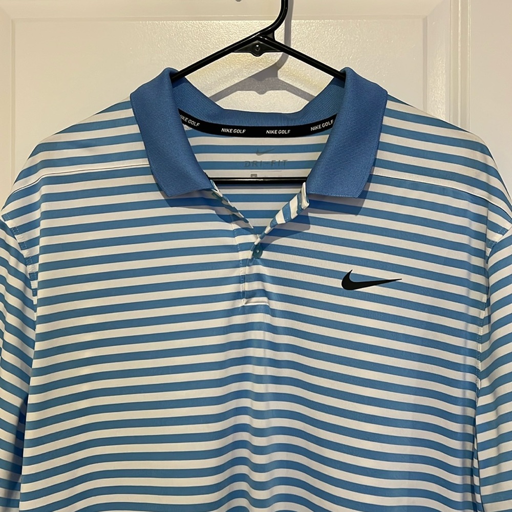 Nike golf dri-fit polo blue and white striped size XL like new